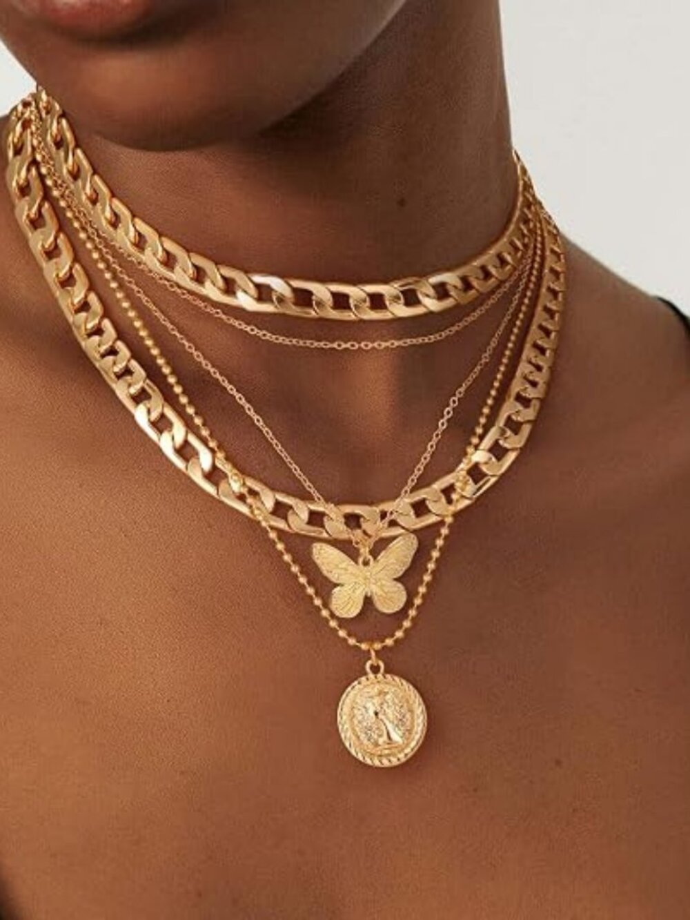 Layered Necklaces for Women Trendy Retro Coin Pendant | Dainty Chunky Chain